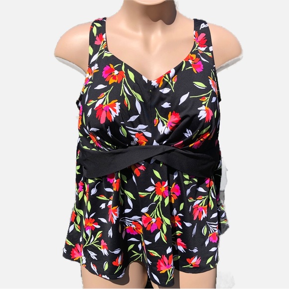 Lands End Women’s Plus Swimsuit Bathing Suit Tankini Top Bright Flowers 3X - 24W - Picture 1 of 7